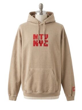Alternative Apparel MTV NYC Hoodie Tan Red Logo Y2K Streetwear Graphic Size L